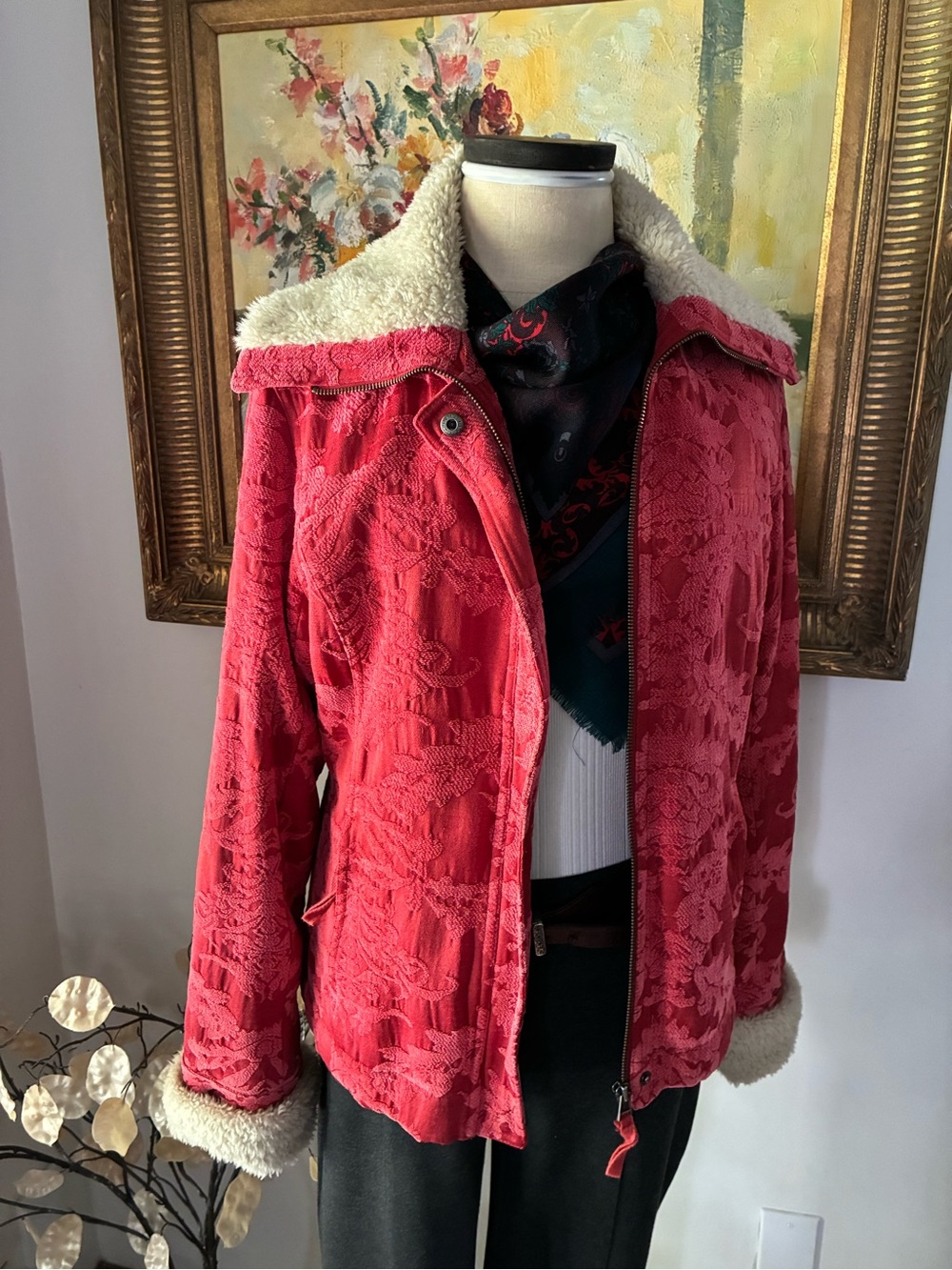 Ruff Hewn Penny Lane Jacquard Carpet Red Jacket Size Large